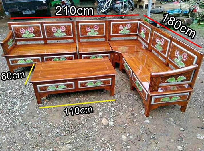 Kursi Meja tamu sudut latter L kayu jati ukiran jepara - 14